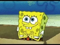 Spongebob saying "Nobody Cares" while drawing a rainbow in the air with their hands